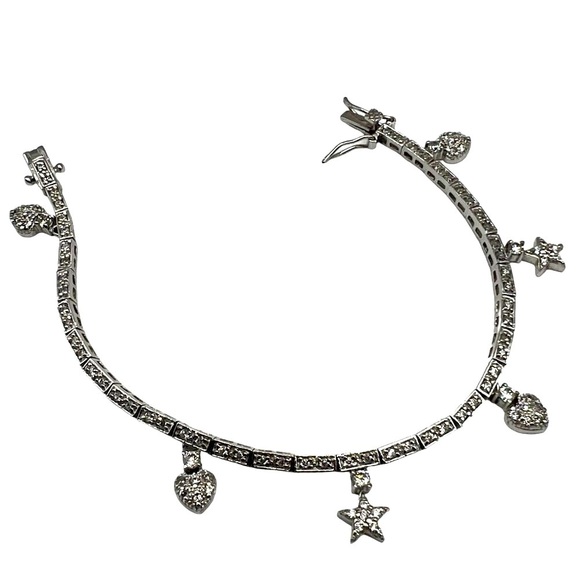 925 Sterling Silver Bracelet With Heart & Star Charms Cubic Zirconias    M12 - Picture 5 of 7